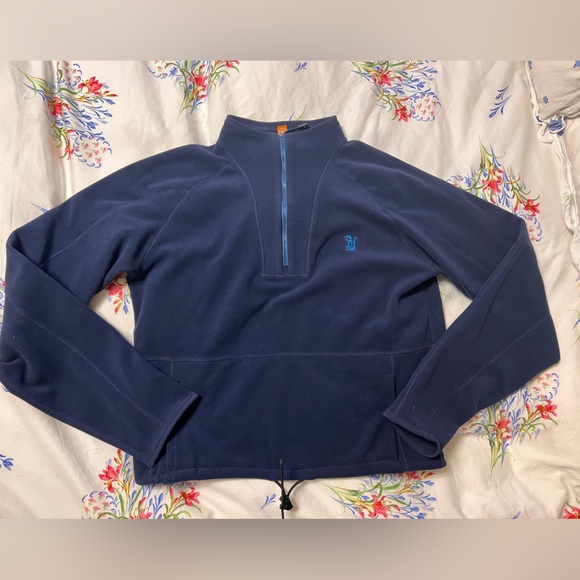 PETER MILLAR EVERGLADES CLUB FLEECE PULLOVER SMALL S 1/4 ZIP NAVY PALM BEACH NEW - Picture 1 of 3